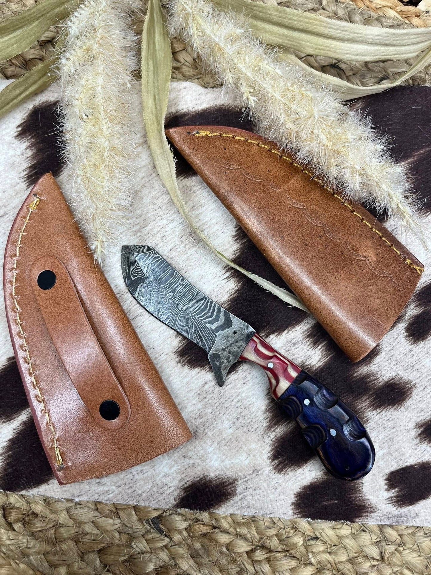 Small Knife Red & Blue Block Handle