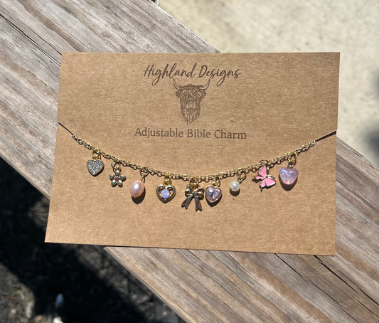 Pink Heart Bible Charm