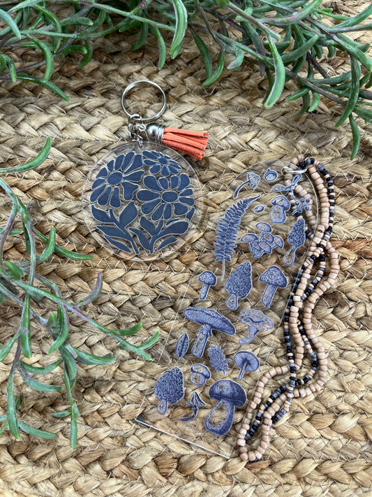 Bookmark/Keychain Set (mushroom&flowers)