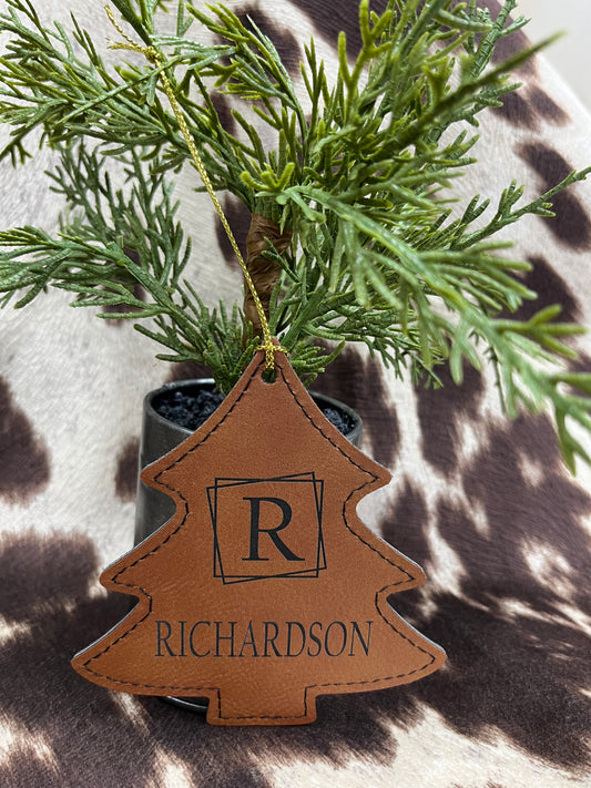 Last Name Leather Tree Ornament