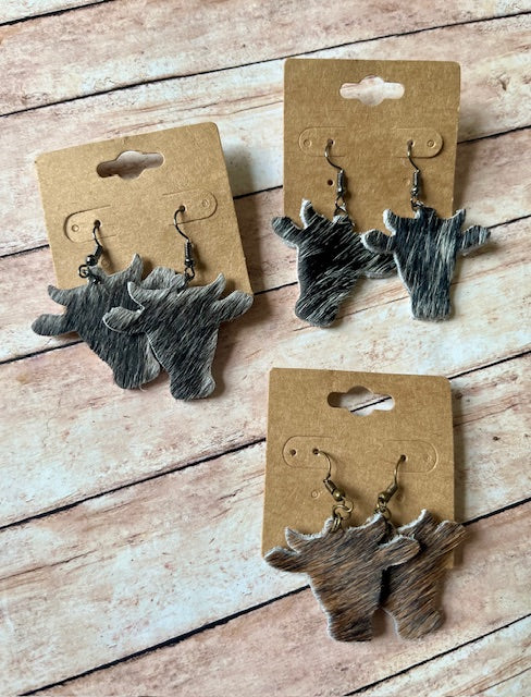 Cow Head Earrings (hide)