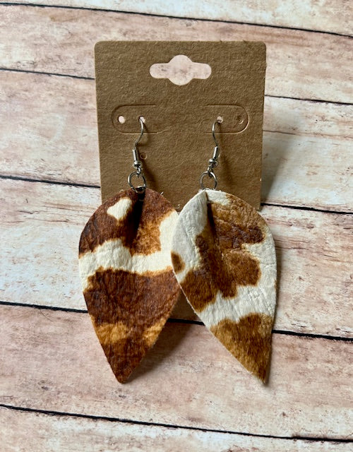 Pinched Teardrop Cow Print Earring