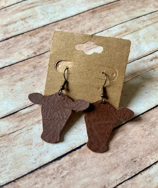 Cow Head Earrings (faux brown)