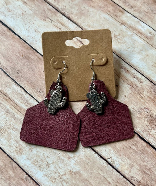 Cow Tag Earrings w/cactus charm