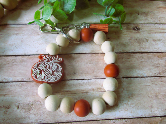 Pumpkin Focal Wood Bead Wristlet