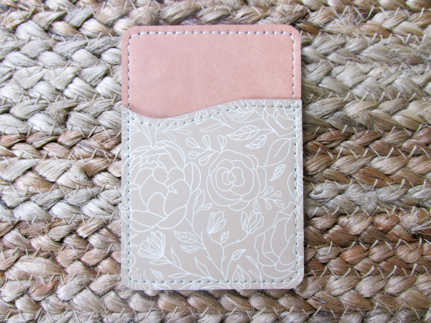 Tan & White Floral Leather Card Holder