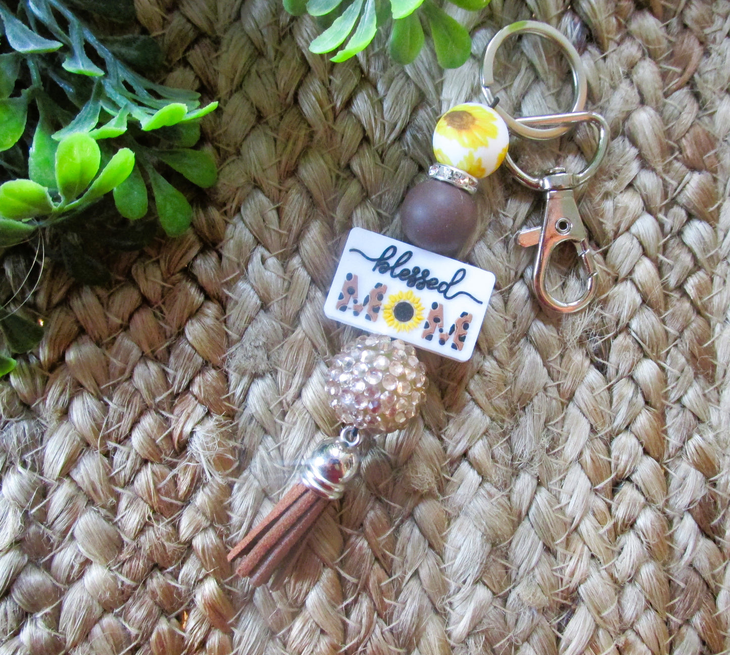 Sunflower Blessed Mama Keychain