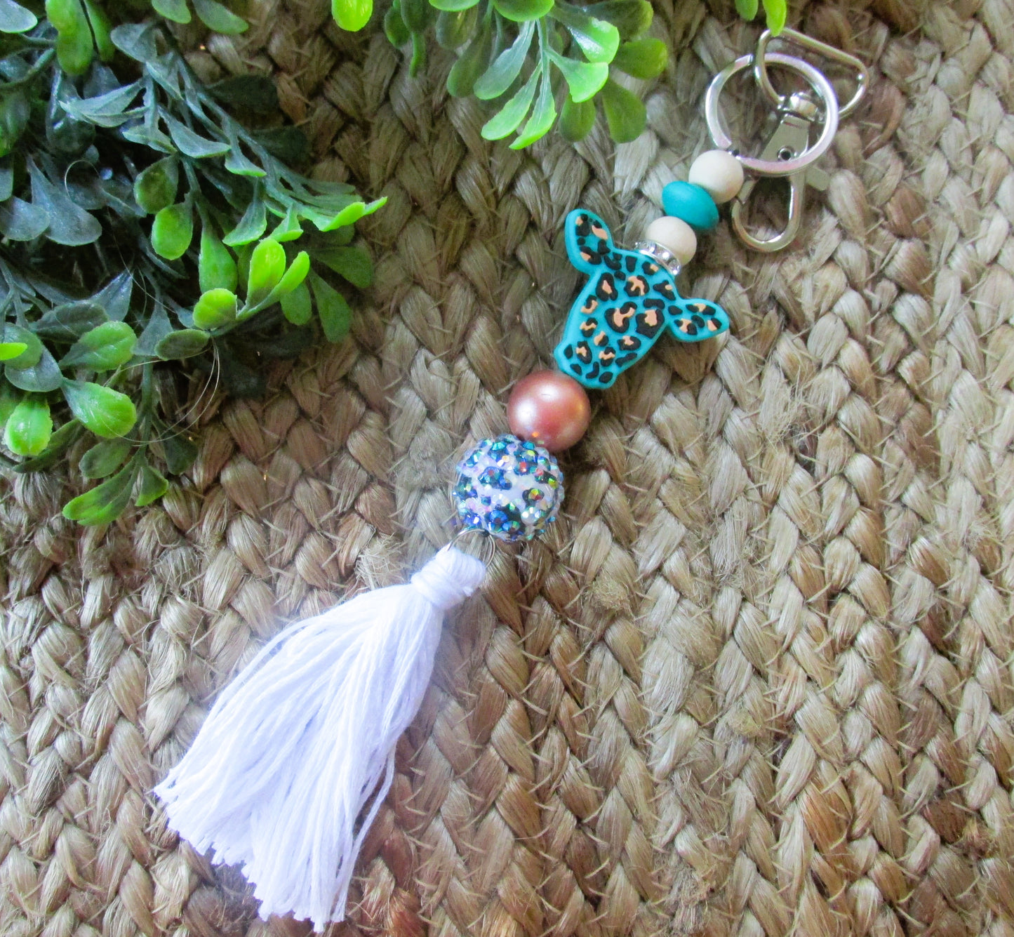 Turquoise Leopard Print Cow Keychain