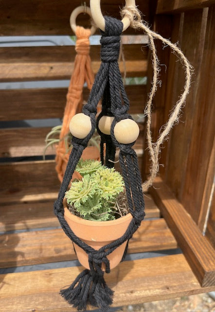 Macrame Car Hanger, Black w/beads