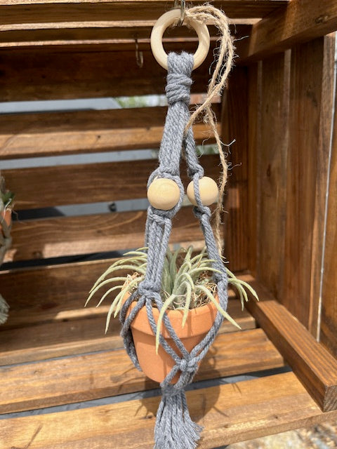 Macrame Car Hanger, Grey w/beads