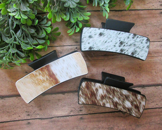 Faux Cowhide Claw Clips