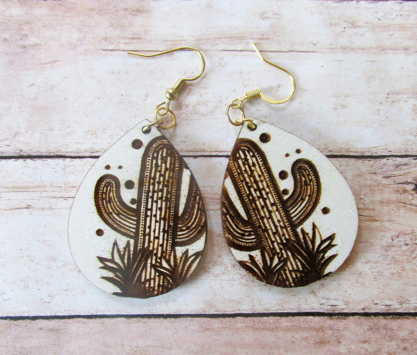 Engraved Cactus Earrings