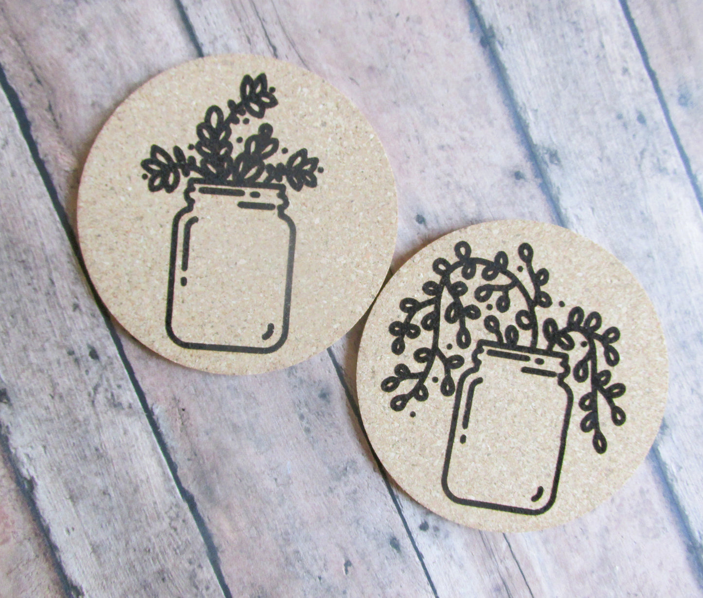 Mason Jar w/flowers cork coaster