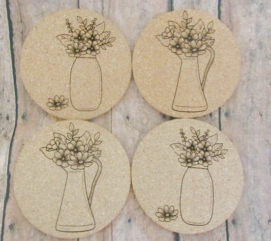 Flowers in Vase Cork Coaster