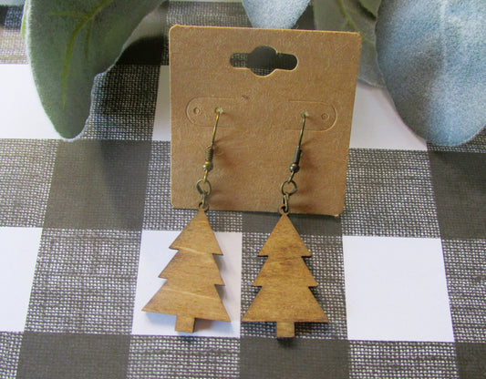 Christmas Tree Wood Dangle Earrings