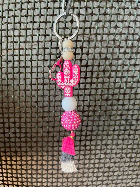 Pink Cactus Silicone Keychain