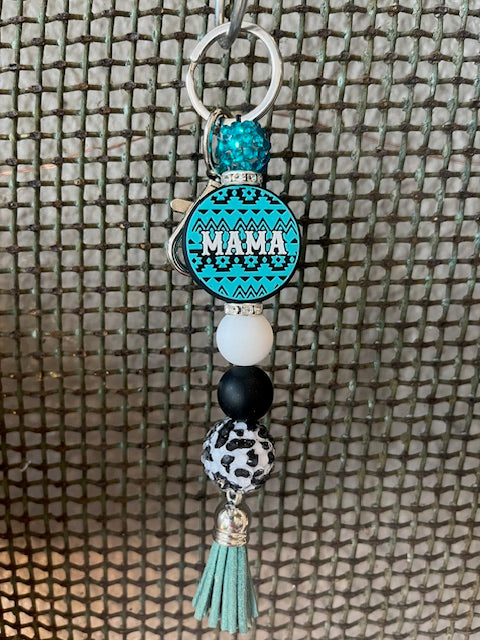 Blue Aztec Mama Silicone Keychain