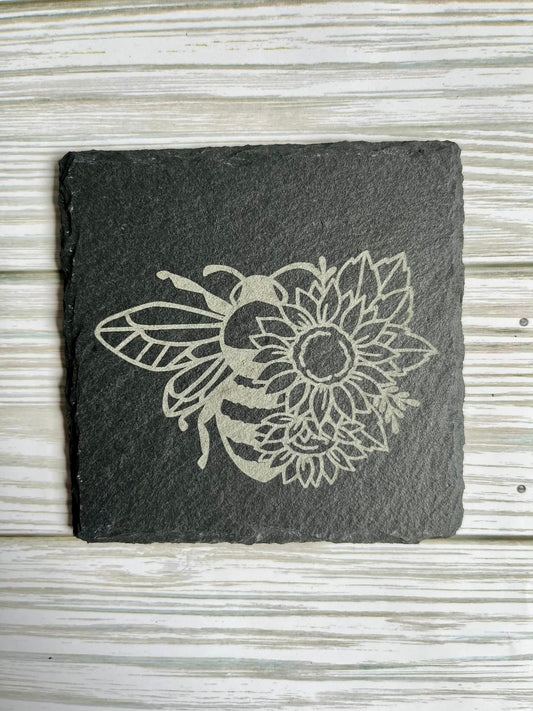 Sunflower Bee Slate Coaster