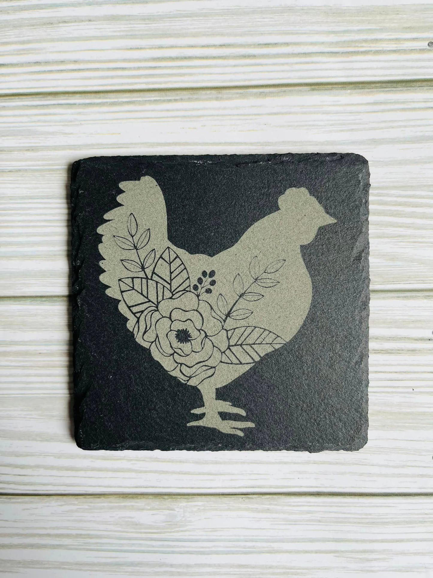 Floral Chicken Slate Coaster