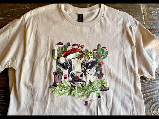Christmas Western Cow T-Shirt
