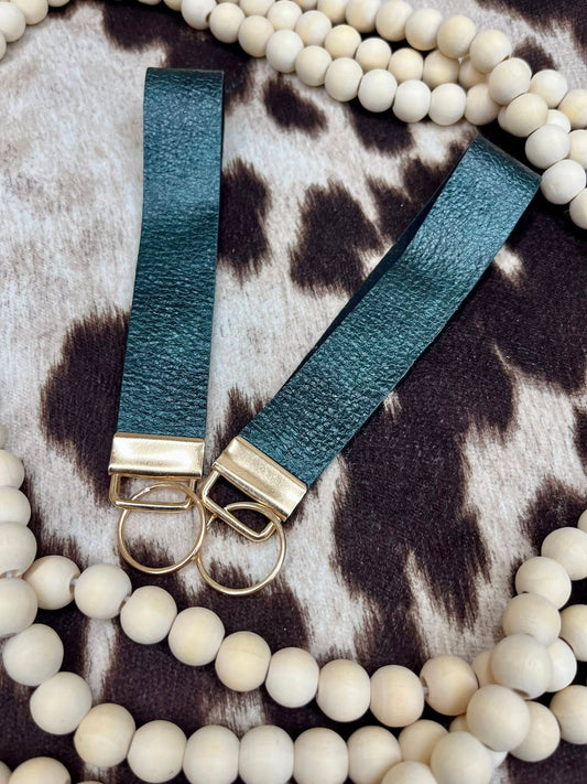 Dark Green Leather Wristlet