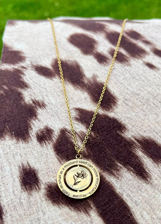 Mustard Seed Engraved Necklace